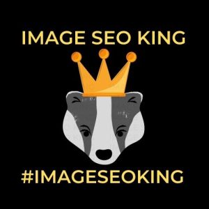 Image SEO King. Image SEO gold crown wearing gray honey badger on a black background. Cause that's what Image SEO King's do to SEO images! #imageseoking