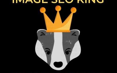 Image SEO King. Image SEO gold crown wearing gray honey badger on a black background. Cause that's what Image SEO King's do to SEO images! #imageseoking