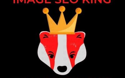 Image SEO King. Image SEO gold crown wearing red honey badger on a black background. Cause that's what Image SEO King's do to SEO images! #imageseoking