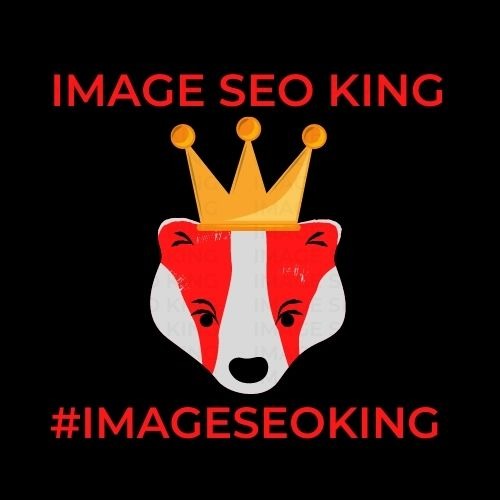 Image SEO King. Image SEO gold crown wearing red honey badger on a black background. Cause that's what Image SEO King's do to SEO images! #imageseoking
