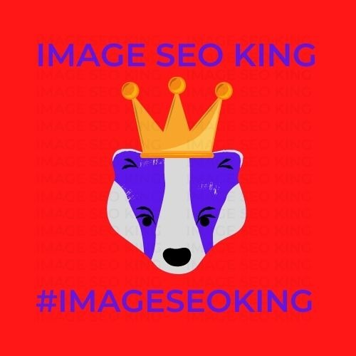 Image SEO King. Image SEO gold crown wearing purple honey badger on a red background. Cause that's what Image SEO King's do to SEO images! #imageseoking