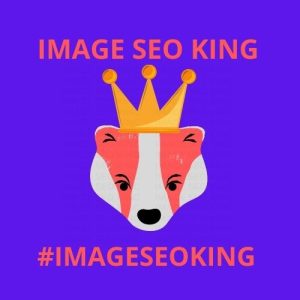 Image SEO King. Image SEO gold crown wearing orange honey badger on a dark blue background. Cause that's what Image SEO King's do to SEO images! #imageseoking