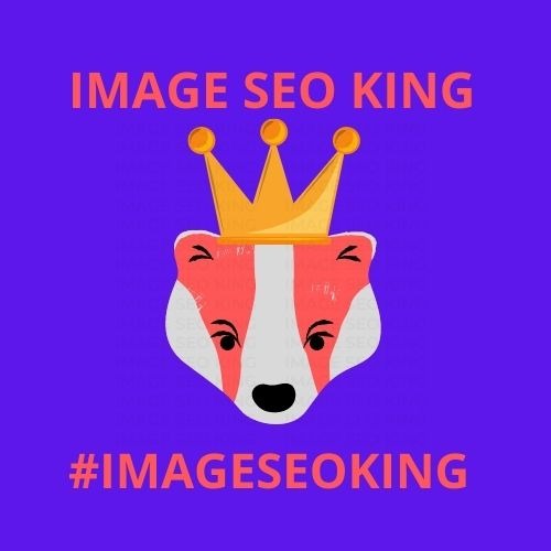 Image SEO King. Image SEO gold crown wearing orange honey badger on a dark blue background. Cause that's what Image SEO King's do to SEO images! #imageseoking