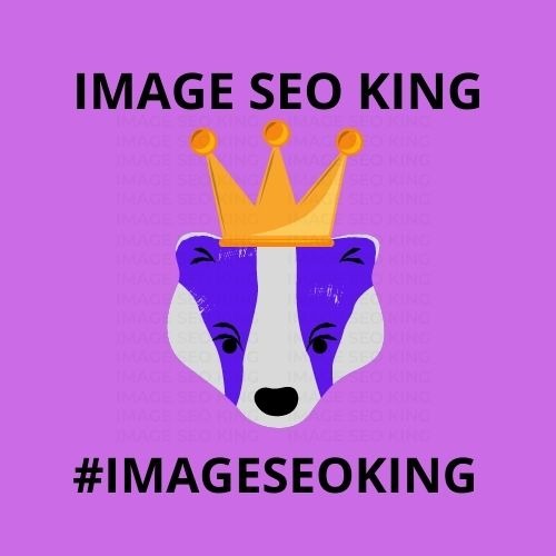 Image SEO King. Image SEO gold crown wearing purple honey badger on a light purple background. Cause that's what Image SEO King's do to SEO images!