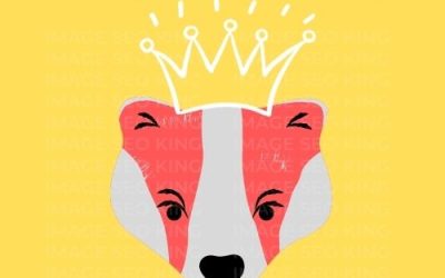 Image SEO King. Image SEO white crown wearing red honey badger on a yellow colored background. Cause that's what Image SEO King's do to SEO images!