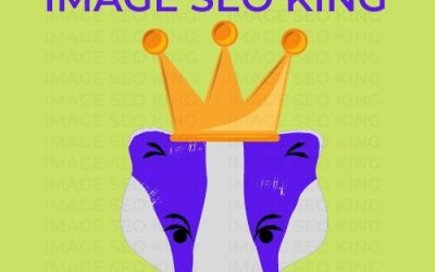 Image SEO King. Image SEO gold crown wearing purple honey badger on a neon green background. Cause that's what Image SEO King's do to SEO images!