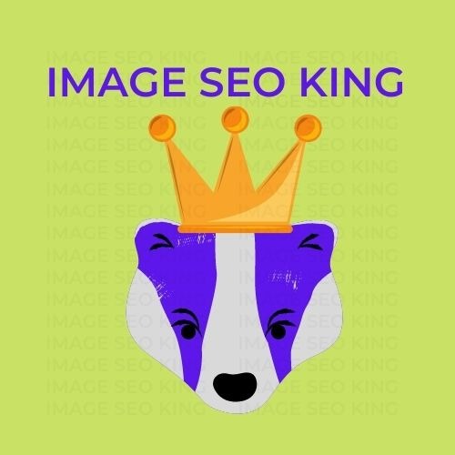 Image SEO King. Image SEO gold crown wearing purple honey badger on a neon green background. Cause that's what Image SEO King's do to SEO images!