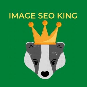 Image SEO King. Image SEO gold crown wearing gray honey badger on a green background. Cause that's what Image SEO King's do to SEO images!