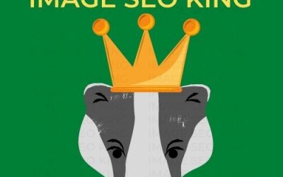 Image SEO King. Image SEO gold crown wearing gray honey badger on a green background. Cause that's what Image SEO King's do to SEO images!