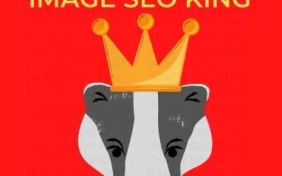 Image SEO King. Image SEO gold crown wearing grey honey badger on a bright red background. Cause that's what Image SEO King's do to SEO images!