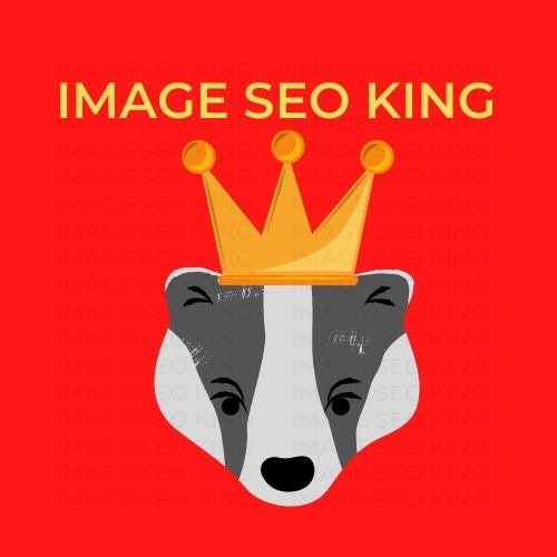 Image SEO King. Image SEO gold crown wearing grey honey badger on a bright red background. Cause that's what Image SEO King's do to SEO images!