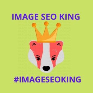Image SEO King. Image SEO gold crown wearing red honey badger on a lime green background. Cause that's what Image SEO King's do to SEO images! #imageseoking