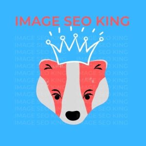 Image SEO King. Image SEO gold crown wearing orange honey badger on a blue background. Cause that's what Image SEO King's do to SEO images!
