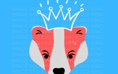 Image SEO King. Image SEO gold crown wearing orange honey badger on a blue background. Cause that's what Image SEO King's do to SEO images!