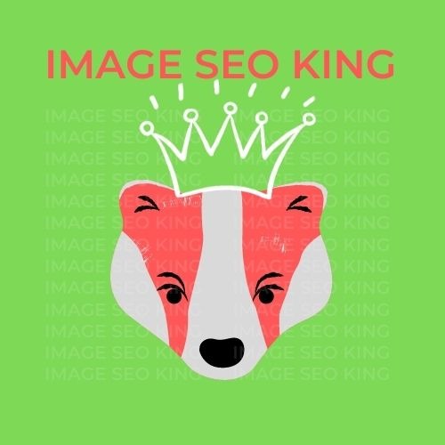 Image SEO King. Image SEO gold crown wearing orange honey badger on a bright green background. Cause that's what Image SEO King's do to SEO images!