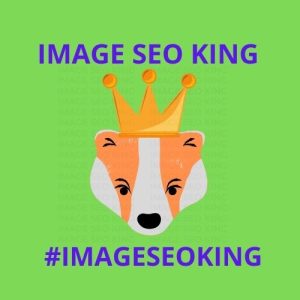 Image SEO King. Image SEO gold crown wearing orange honey badger on a bright green background. Cause that's what Image SEO King's do to SEO images! #imageseoking