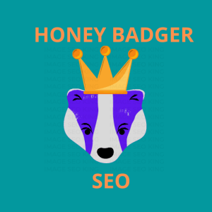 Image SEO King with gold crowned purple honey badger on teal image background. Cause that's what Image SEO King's (Queen's) do to SEO Images!!